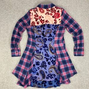 Soft Surroundings Kensington Plaid Velvet Tunic Womens Small Button Up Boho Top